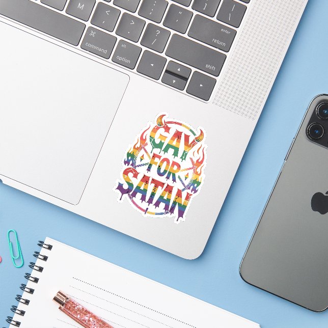 Adesivo Satã de granizo Arco-Íris Baphomet Diabo Goat LGBT (Notebook com iPhone)