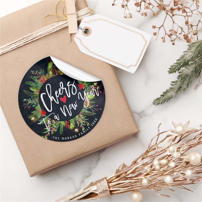 Adesivo Saudação de Holly Wreath, Script de Ano Novo (Criador carregado)