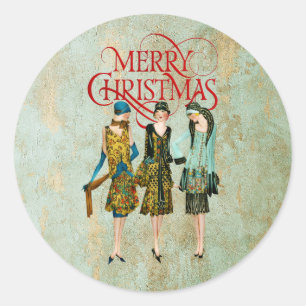 Adesivo Saudação de Natal Feminina Vintage dos anos 1930