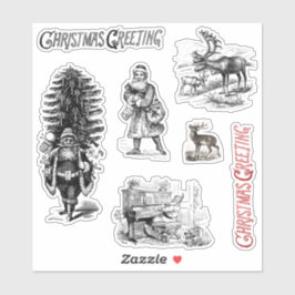 Adesivo Saudação de Natal Vitoriana Antiga Papai Noel Cerv