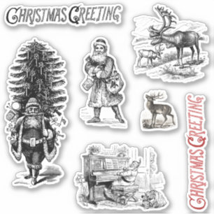 Adesivo Saudação de Natal Vitoriana Antiga Santa Veado