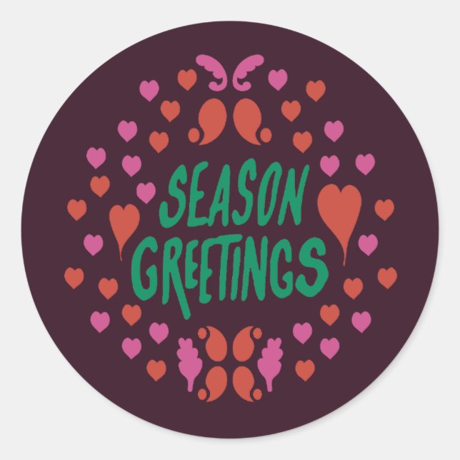 Adesivo Saudações da temporada em letra verde com corações (Frente)