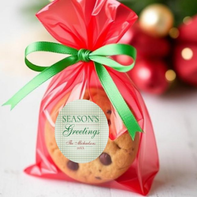 Adesivo Saudações da temporada Gingham Natal (Criador carregado)