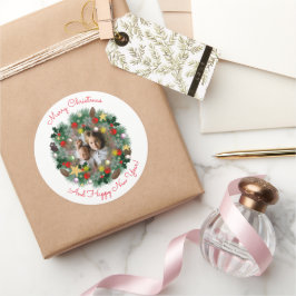 Adesivo Saudações de Natal e Ano Novo, foto em uma coroa