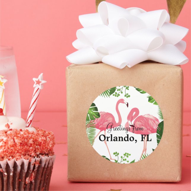 Adesivo Saudações de Orlando, Flórida, Flamingos Rosa, (Festa)