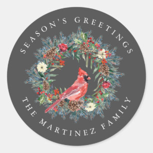 Adesivo Saudações do Cardeal Vermelho Pine Wreath Season