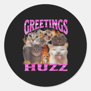 Adesivo Saudações Huzz Meme de Gato Engraçado Camiseta Grá