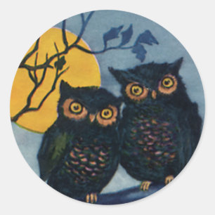 Adesivo Saudações Vintage Halloween, Corujas em Tree w Moo