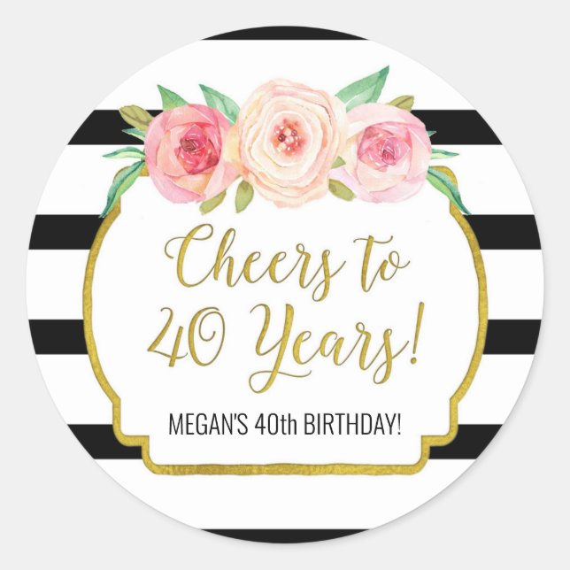 Adesivo Saúde aos 40 anos Aniversário Black Stripes Flower (Frente)