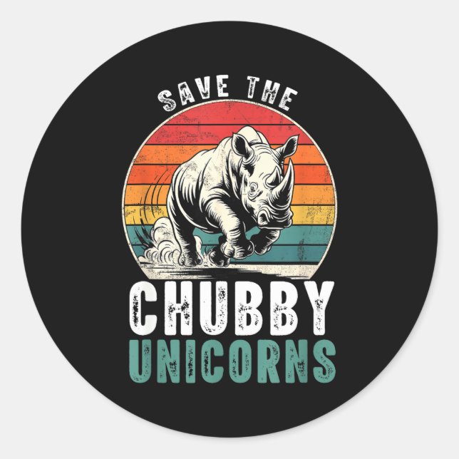 Adesivo Save The Chubby Unicorns Funny Retro Rhino Animal  (Frente)