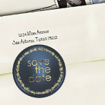 Adesivo Save the Date Envelope Seal Navy Blue Gold<br><div class="desc">Save the Date Envelope Seal Navy Blue with Gold Designed by Carrie Fink.  Printed and shipped by Zazzle or their partners.</div>