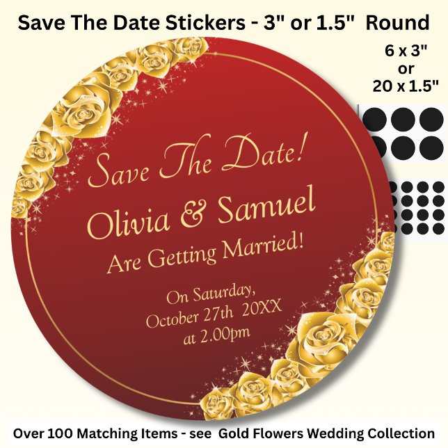 Adesivo Save The Date - Gold Flowers Maroon Red  (Criador carregado)