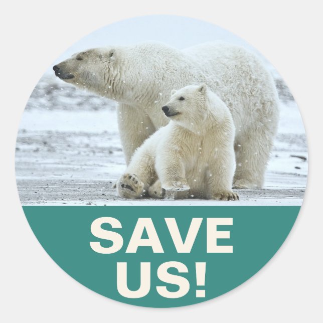 Adesivo "Save Us!" Global Warming Slogan with Polar Bears (Frente)