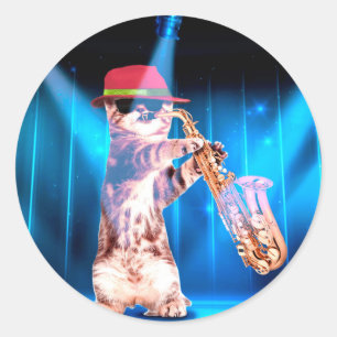 Adesivo Saxofonista de Gato Bonito