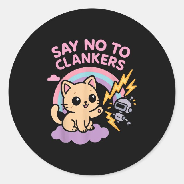 Adesivo Say No To Clankers Anti Ai Robots Cute Kitten Rain (Frente)