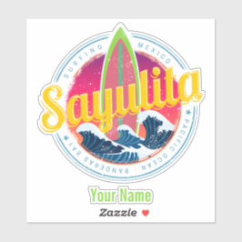 Adesivo Sayulita Mexico Surfer Vintage Wave Sunset