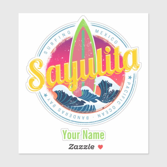 Adesivo Sayulita Mexico Surfer Vintage Wave Sunset (Folha)