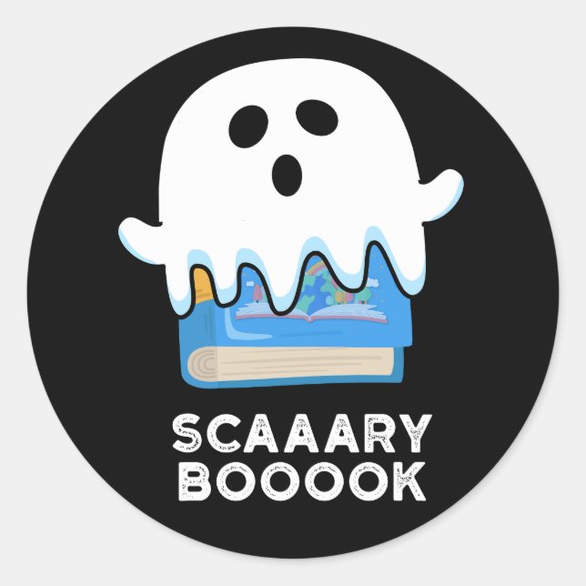Adesivo Scaaaary Boook Funny Ghost Book Pun Dark BG (Frente)