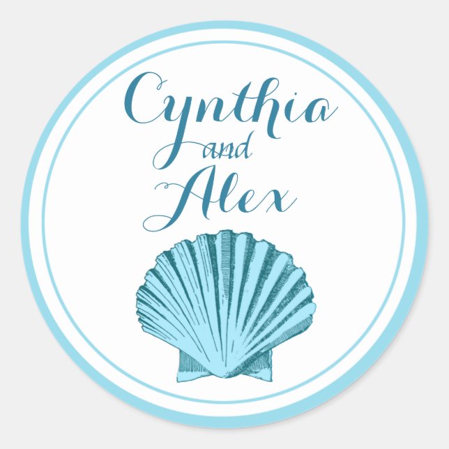 Adesivo Scallop Seashell Beach Wedding | azul de menta (Frente)