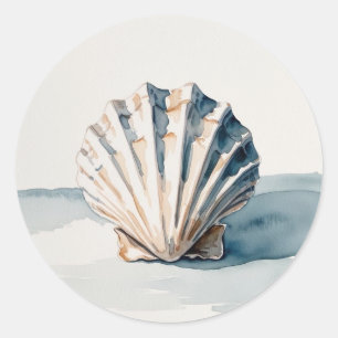 Adesivo Scallop Shell Watercolor Art - Azul Costeiro