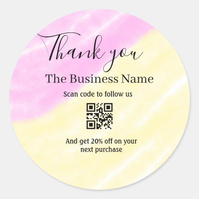 Adesivo Scan QR to follow us thank you discount code pink  (Frente)