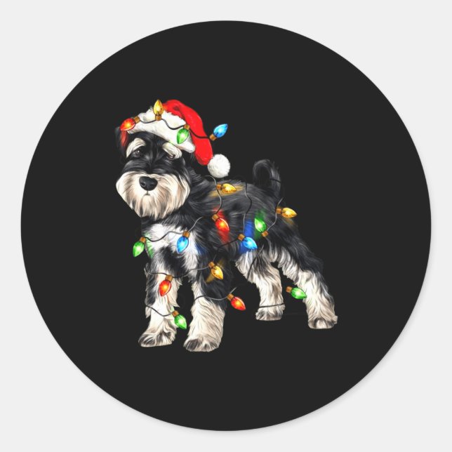 Adesivo Schnauzer Christmas Dog Christmas Lights Santa Hat (Frente)