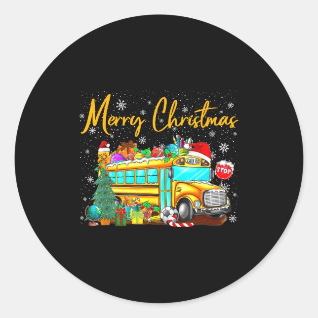 Adesivo School Bus Driver Santa Hat Merry Christmas Tree M (Frente)