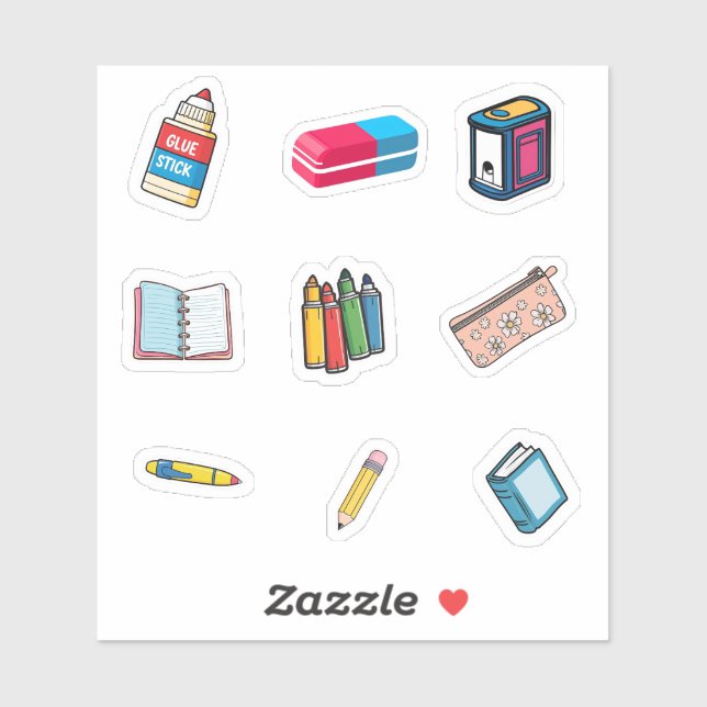 Adesivo School Supplies Sticker Pack - Cartoon Illustratio (Folha)