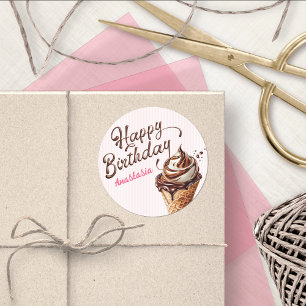 Adesivo Scoop Sorvete Girls Birthday Classk Round Stick