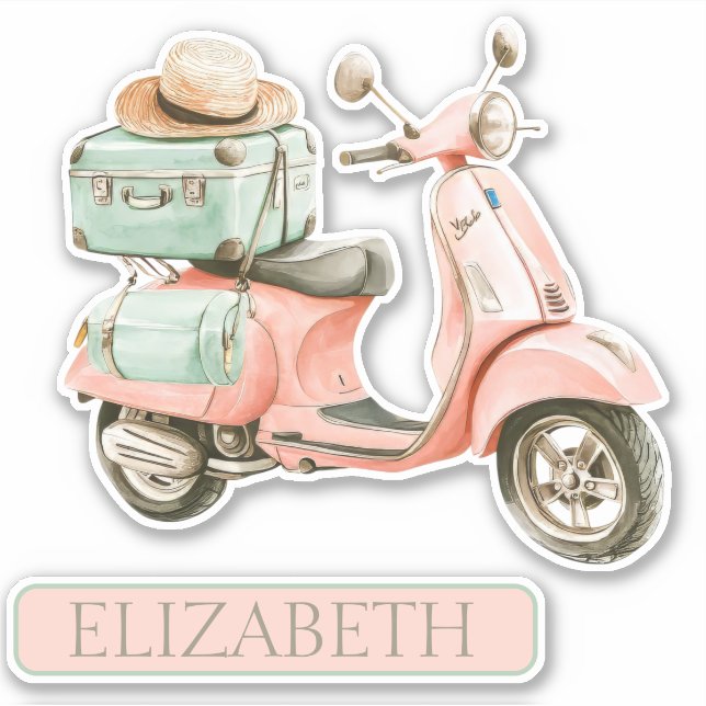 Adesivo Scooter Costeiro Rosa e Aqua Fofo (Frente)