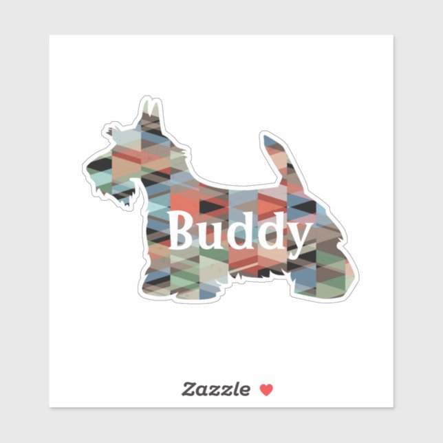 Adesivo Scottie Dog Geométrico Patterna Silhouette com Tex (Folha)