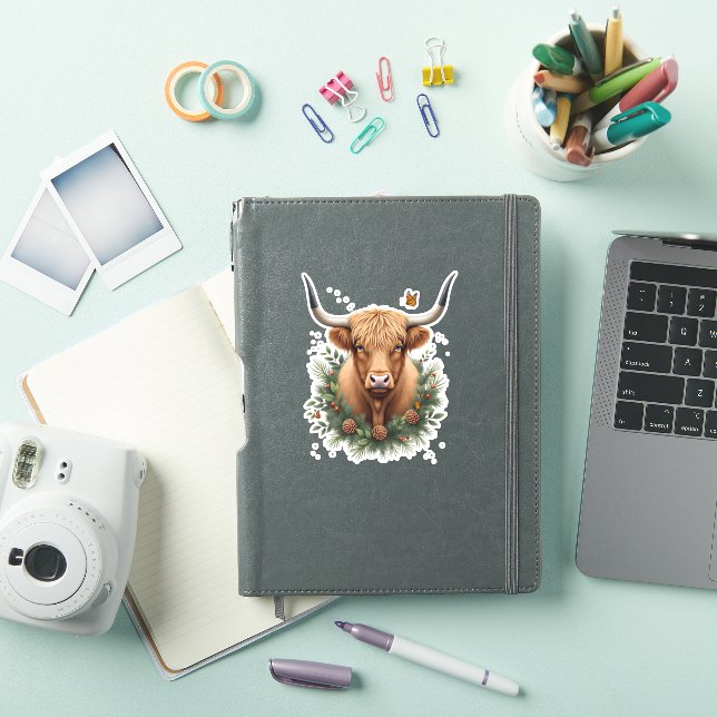 Adesivo Scottish Highland Cow Cattle Hairy Cow Christmas W (Capa para iPad)
