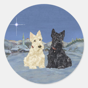 Adesivo Scottish Terriers Preto e Trigo no Inverno