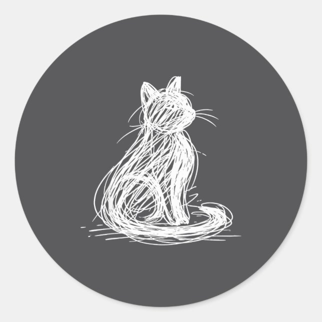 Adesivo Scribble Cat Minimal Line Art Japanese  (Frente)