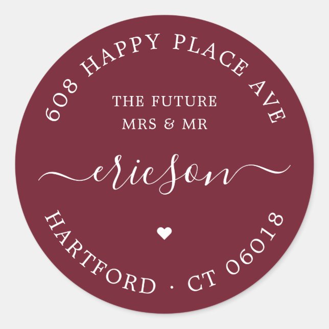 Adesivo Script Branco O Endereço De Devolução De Casamento (Frente)