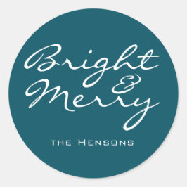 Adesivo Script Brilhante e Feliz Azul Nome Verde Natal