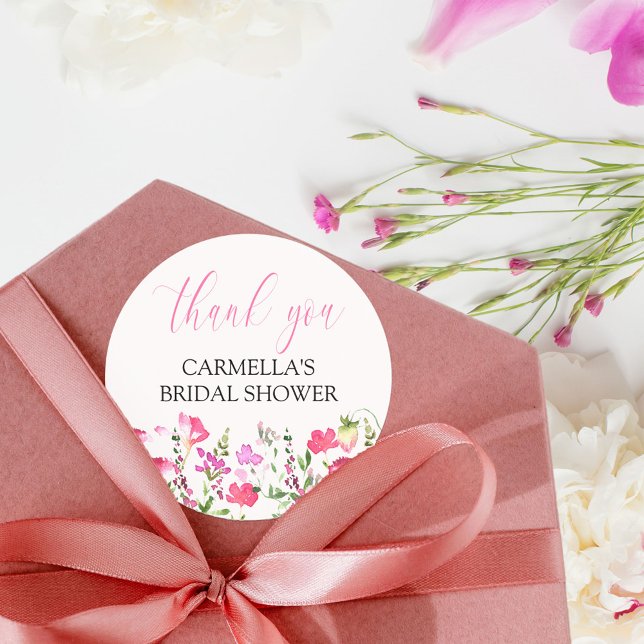 Adesivo Script de agradecimento para chá de noiva de flor  (thank you stickers from my Pink Wildflower Collection. Message me for co-ordinating items.)