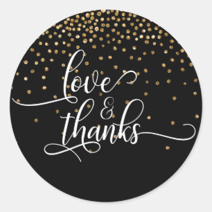 Adesivo Script de Amor e Obrigados, Confetti Dourado em Pr