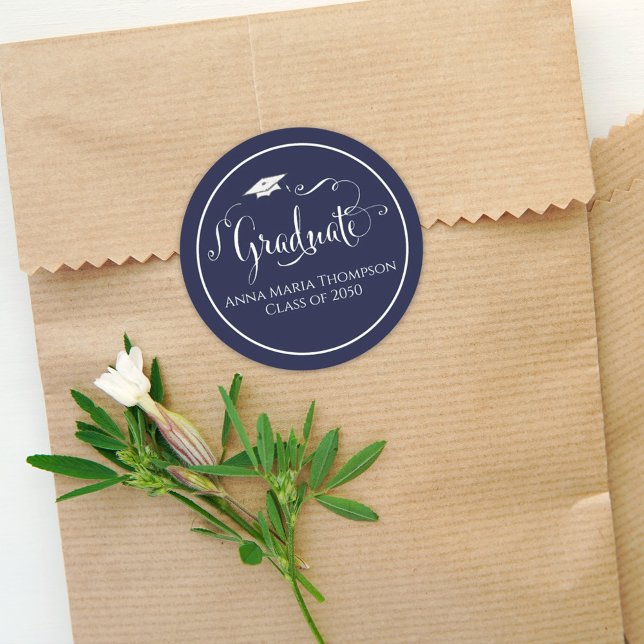 Adesivo Script de Caligrafia de Graduação Marinho Simples  (Criador carregado)