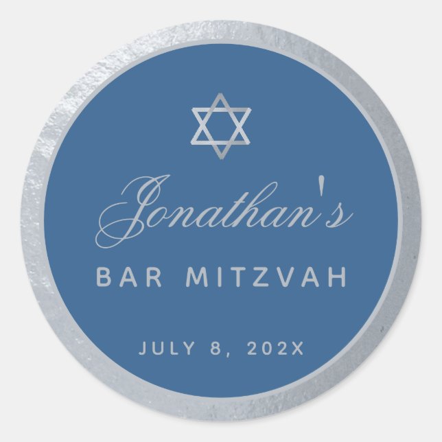 Adesivo Script de Cinza bar Mitzvah Classic Blue Faux Silv (Frente)
