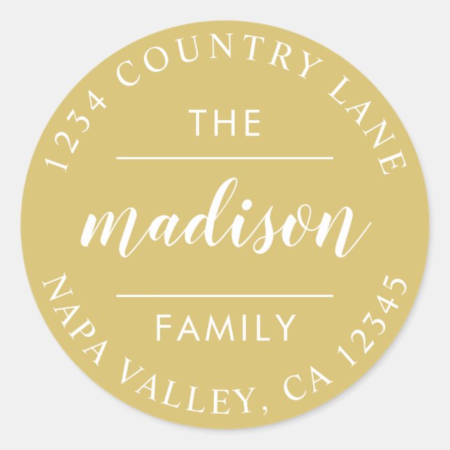 Adesivo Script de Círculo Dourado Crie seu próprio Endereç (Frente)