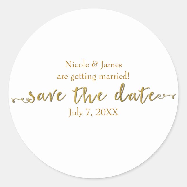 Adesivo Script de Gold Save the Date Personalizado (Frente)