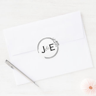 Adesivo Script de Iniciais do Casal Rustic Chic Leaf Amper