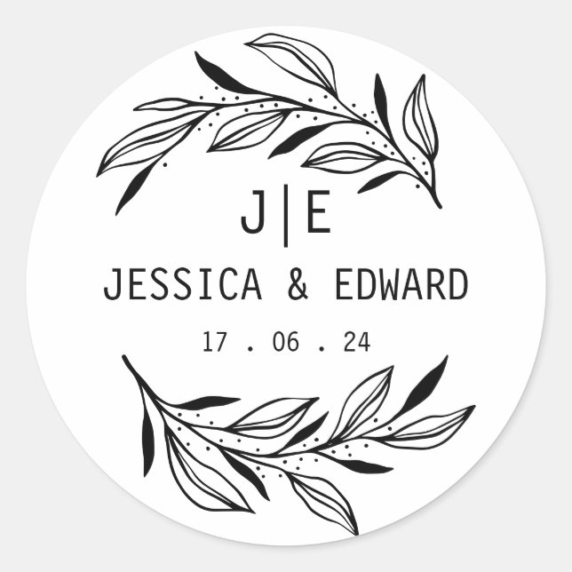 Adesivo Script de Iniciais do Casal Rustic Chic Leaf Amper (Frente)