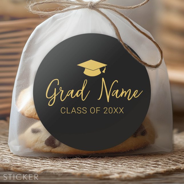 Adesivo Script de nome de Formando com Boné de formatura - (Custom Graduation Sticker - Favor Stickers or Envelope Label)