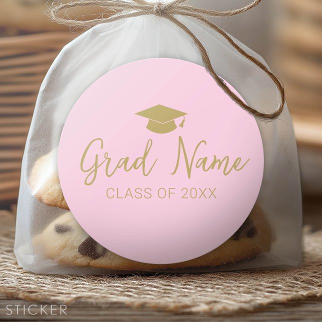 Adesivo Script de Nome de Formando com Boné de formatura - (Custom Graduation Sticker - Favor Stickers or Envelope Label)