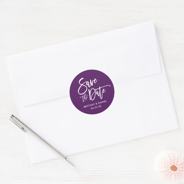 Adesivo Script De Pincel Salvar A Data Roxo Envelope Selos (Envelope)