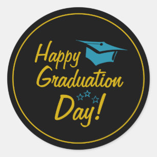 Adesivo Script Dourado de Dia de Graduação Feliz Azul Pr