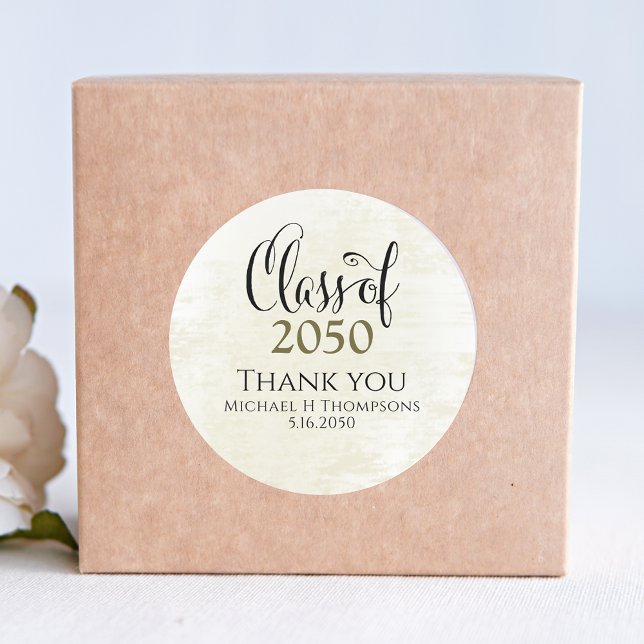 Adesivo Script Dourado Moderno Elegante da festa de format (Elegant black and gold script grad party seal sticker on favor bag)