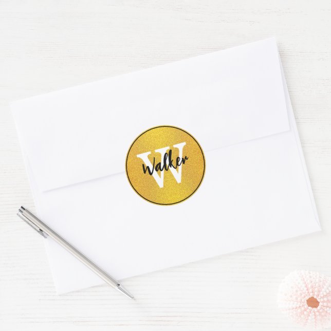 Adesivo Script Elegante - Nome Monograma Na moda Dourado (Envelope)
